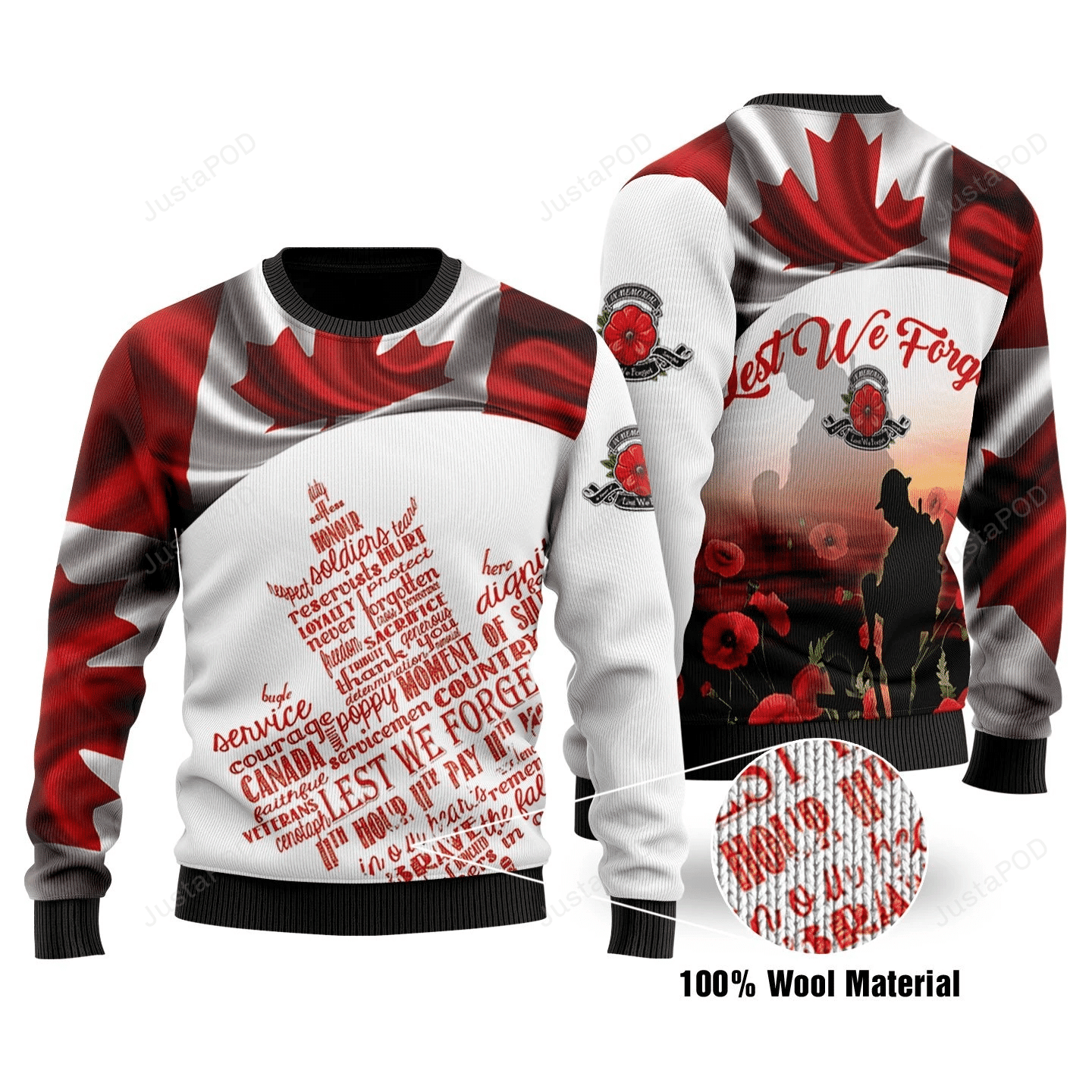 Canadian Veterans Lest We Forget Ugly Christmas Sweater Adult 3D Funny Matching for family