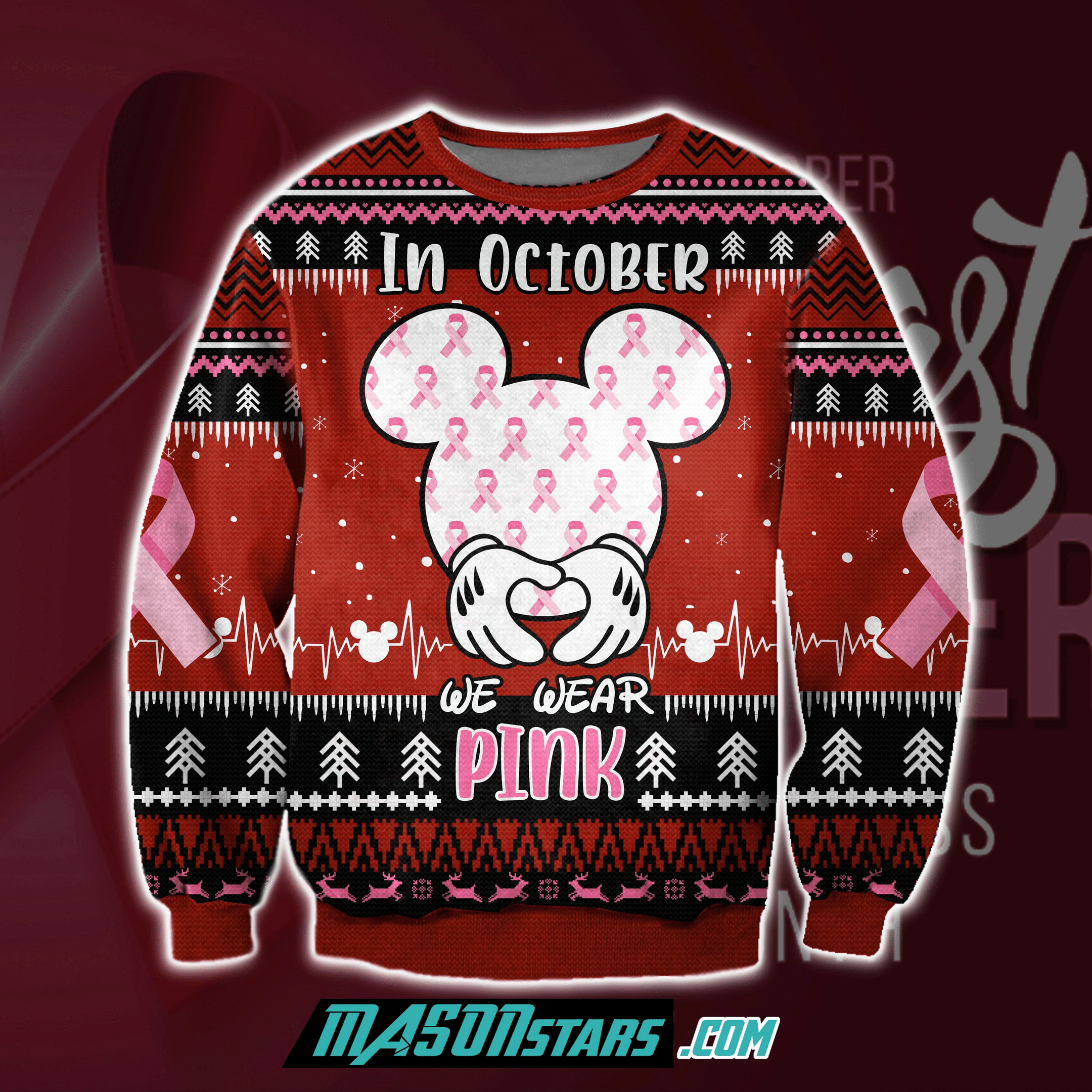 Cancer We Wear Pink 3D Print Ugly Christmas Sweater Adult 3D Funny Matching for family