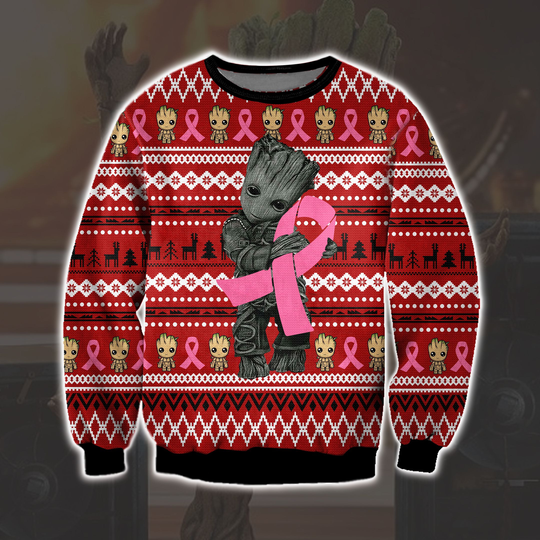 Cancer With Groot 3D Print Ugly Christmas Sweater Adult 3D Funny Matching for family