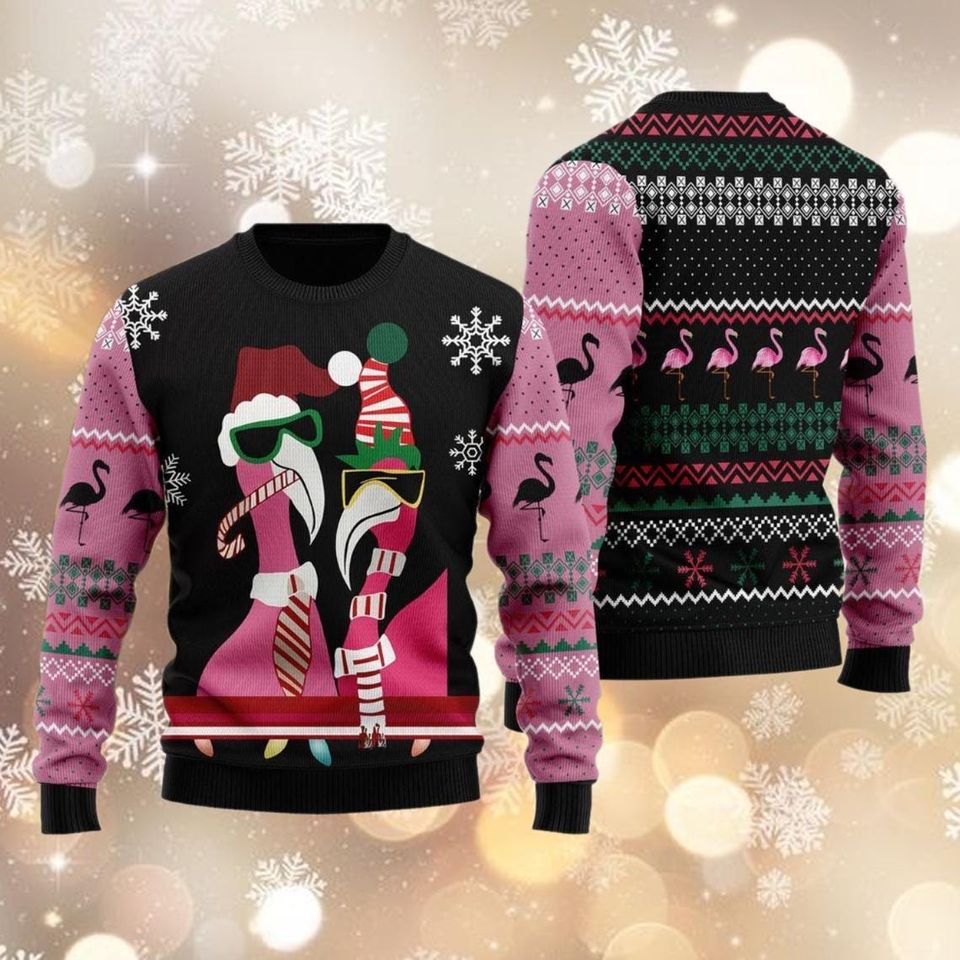 Candy Cane Flamingo 3D All Over Printed shirt, Animal Lovers Ugly Christmas Sweater
