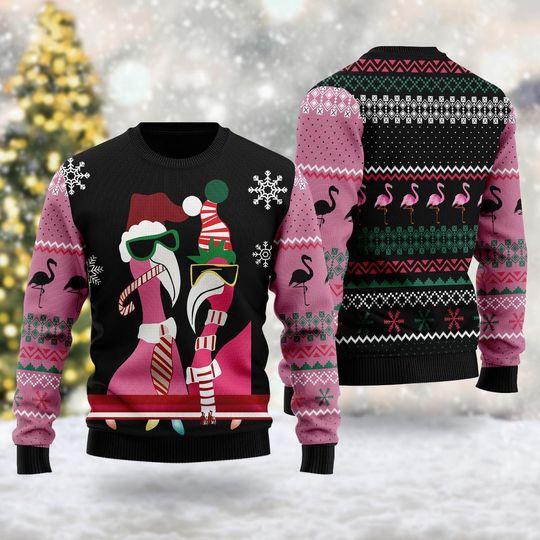Candy Cane Flamingo 3D All Over Printed T-shirt, Animal Lovers Ugly Christmas Sweater - Image 5