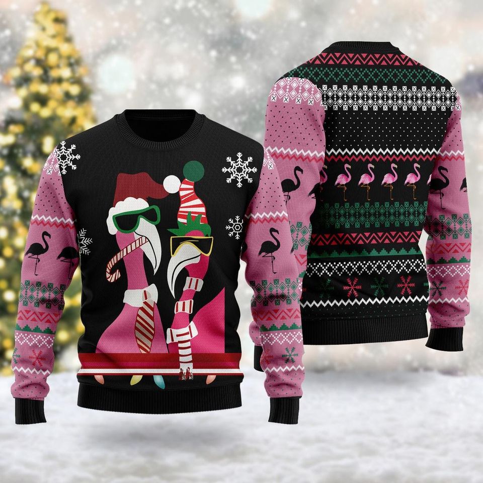 Candy Cane Flamingo 3D All Over Printed T-shirt, Animal Lovers Ugly Christmas Sweater