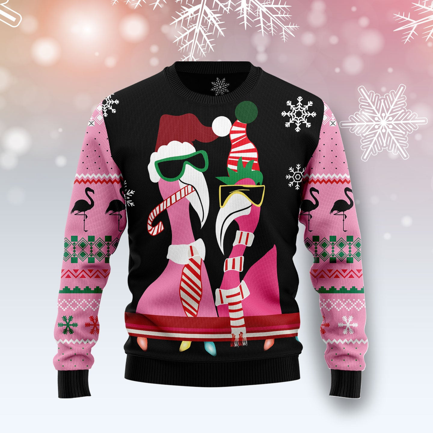 Candy Cane Flamingo Ugly Christmas Sweater