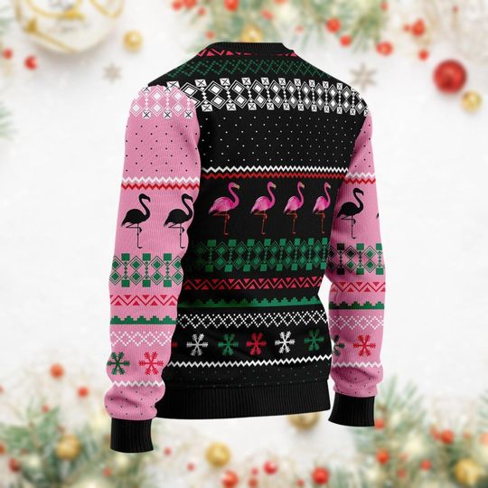 Candy Cane Flamingo Ugly Christmas Sweater, Flamingo Santa Hat Ugly Sweatshirt - Image 8