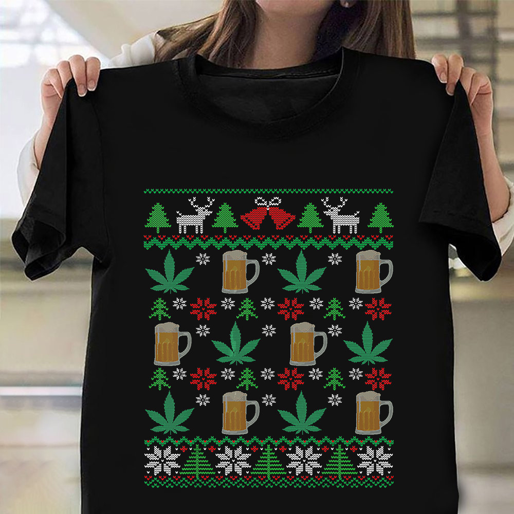 Cannabis Beer Ugly Christmas Sweater Shirt Xmas Gift Ideas For Her