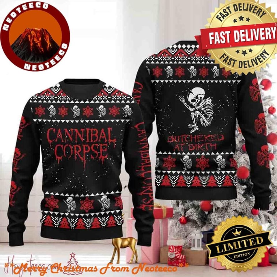 Cannibal Corpse Butchered At Birth Xmas Holiday Ugly Christmas Sweater 2024