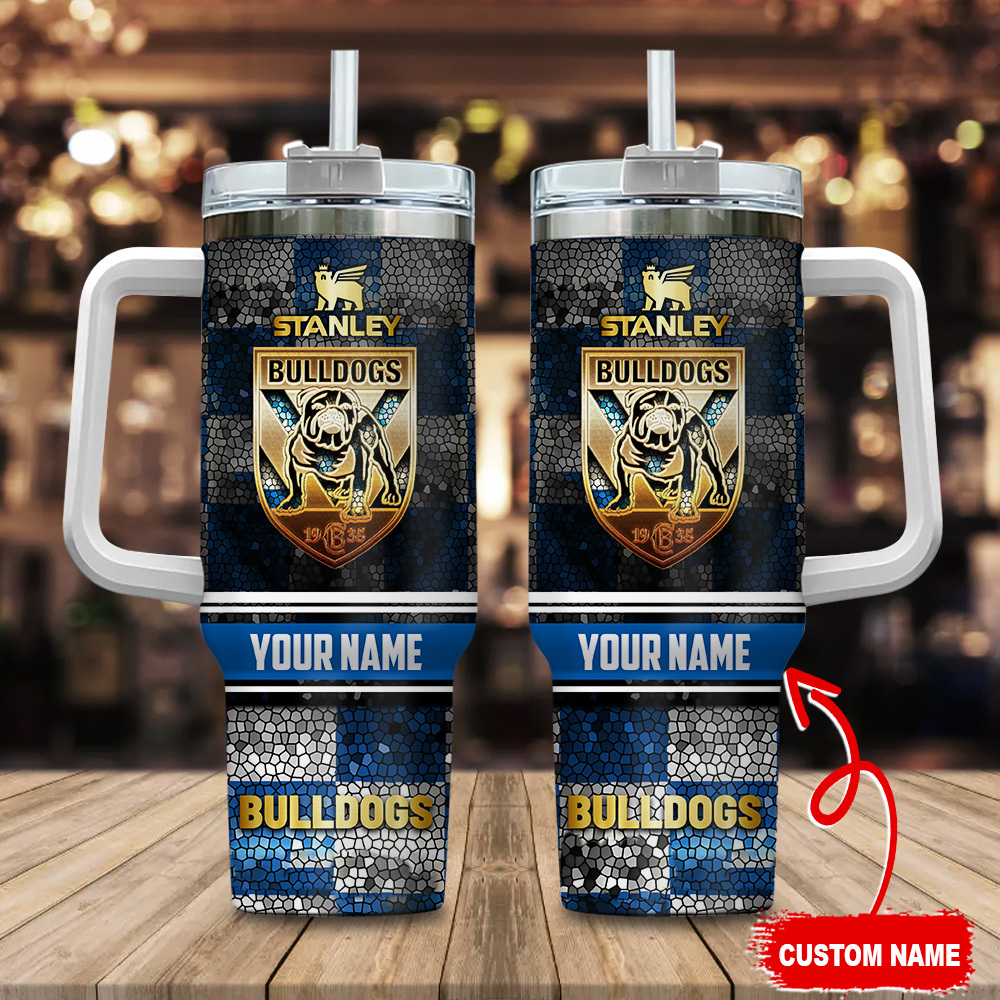 Canterbury-Bankstown Bulldogs NRL Golden Logo Stained Glass Effect Custom Stanley Cup 40 oz 30 oz Tumbler With HandleTVC2301178