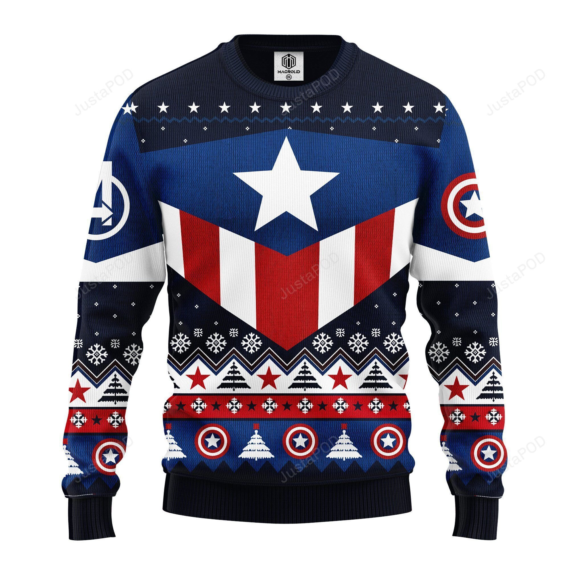 Captain America Costume Ugly Christmas Sweater Adult 3D Funny Matching for family