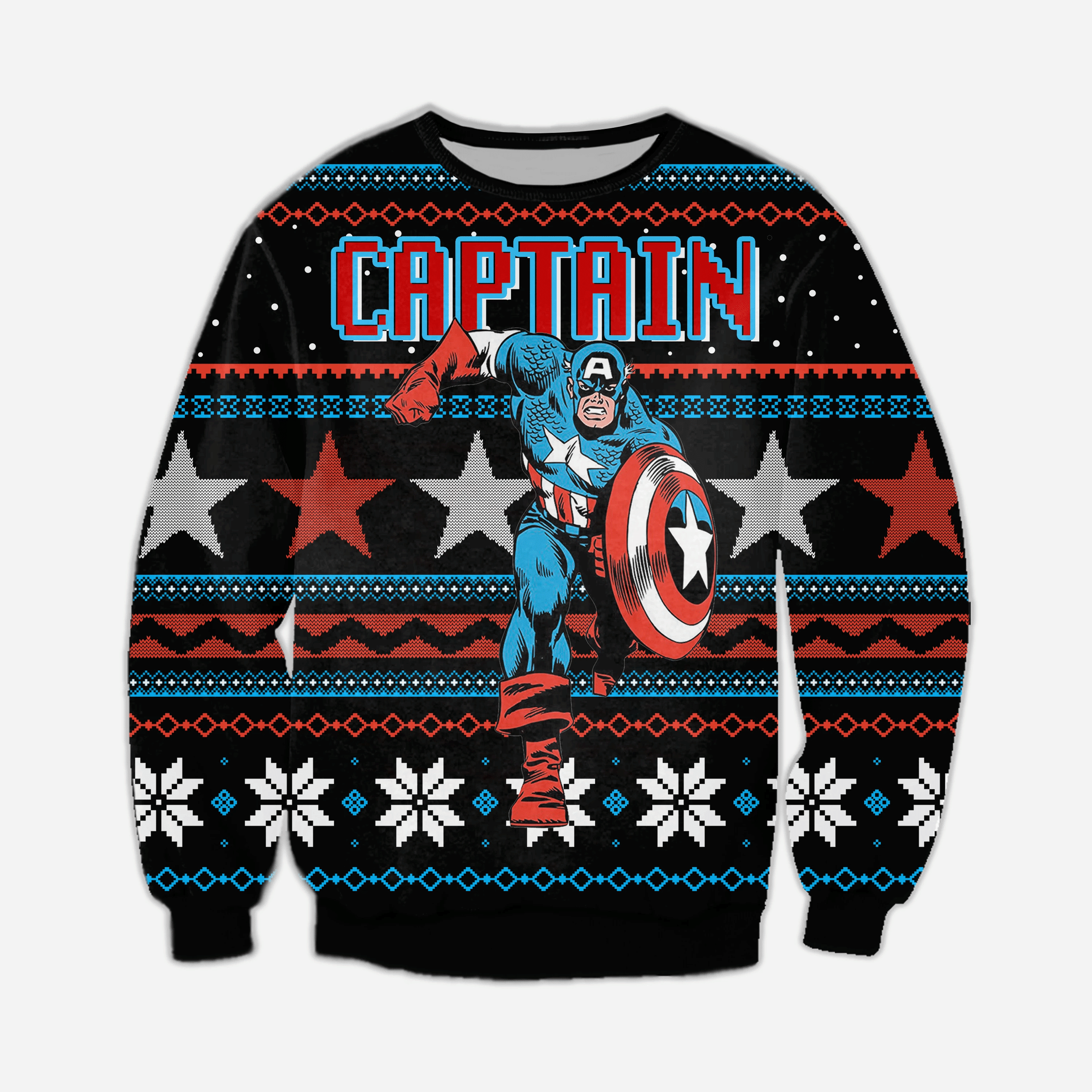 Captain America Knitting Pattern 3D Print Ugly Christmas Sweater Adult 3D Funny Matching for family