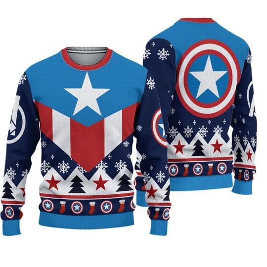 Captain Americas Ugly Christmas Sweater, Christmas Sweater, Ugly Knitted Sweater - Image 2