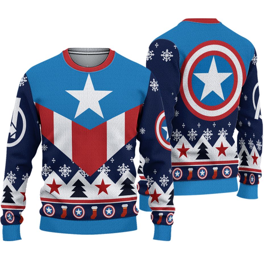 Captain Americas Ugly Christmas Sweater, Christmas Sweater, Ugly Knitted Sweater