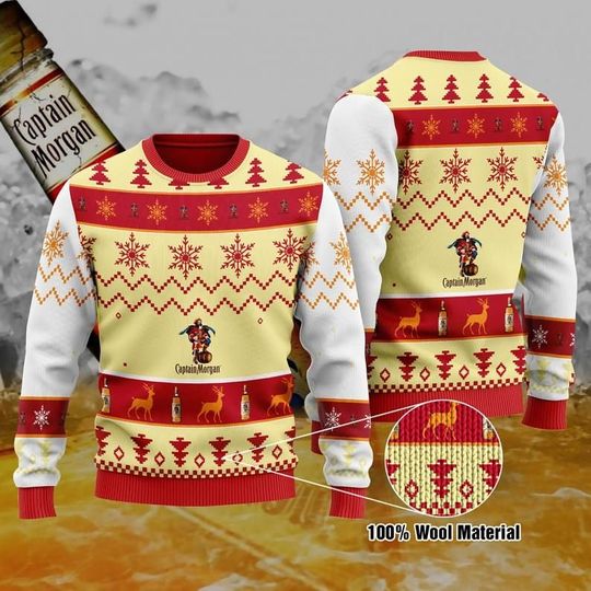 Captain Morgan Christmas Unisex Woolen Sweater, Ugly Christmas Sweater - Image 2