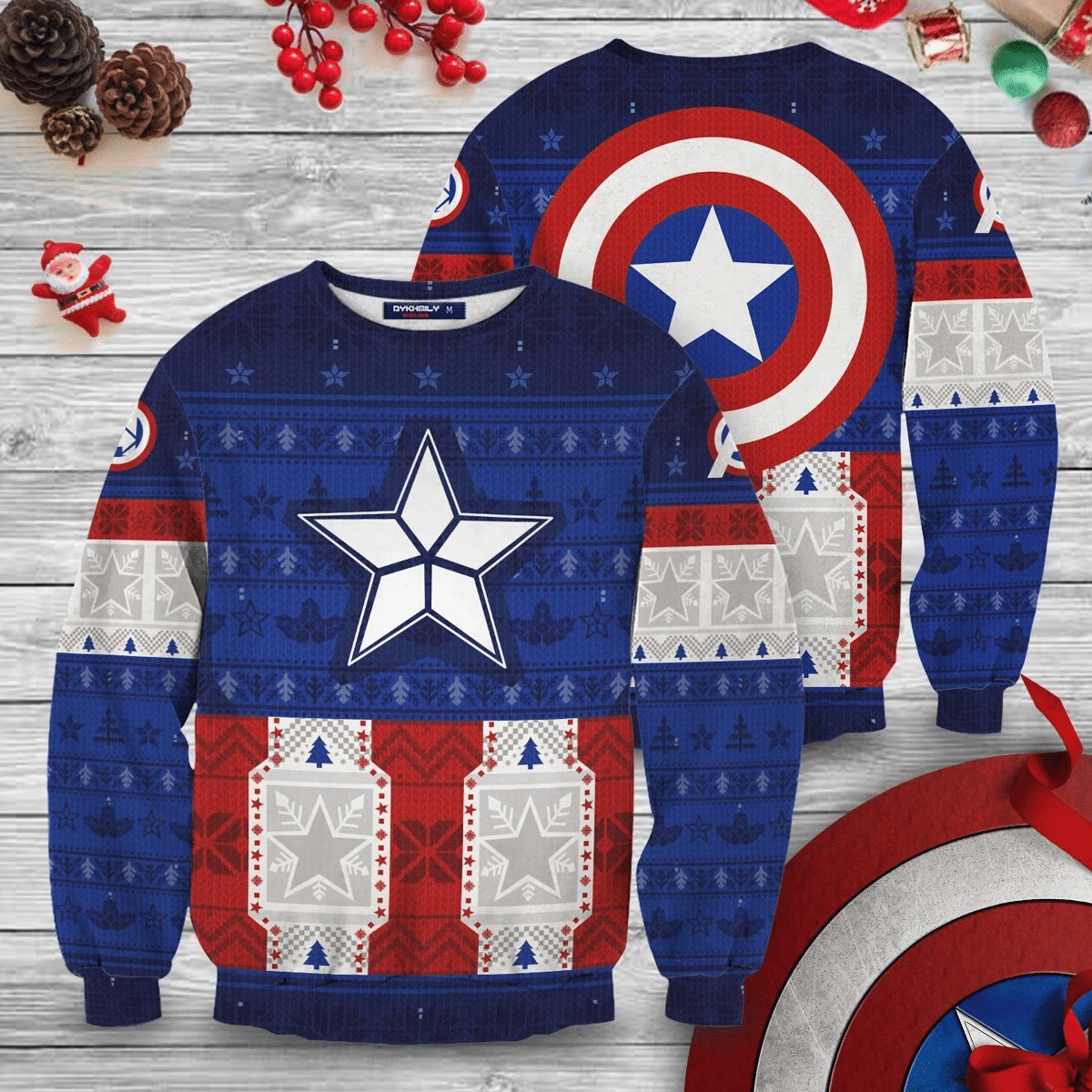 Captain Rogers Ugly Christmas Sweater Adult 3D Funny Matching for family
