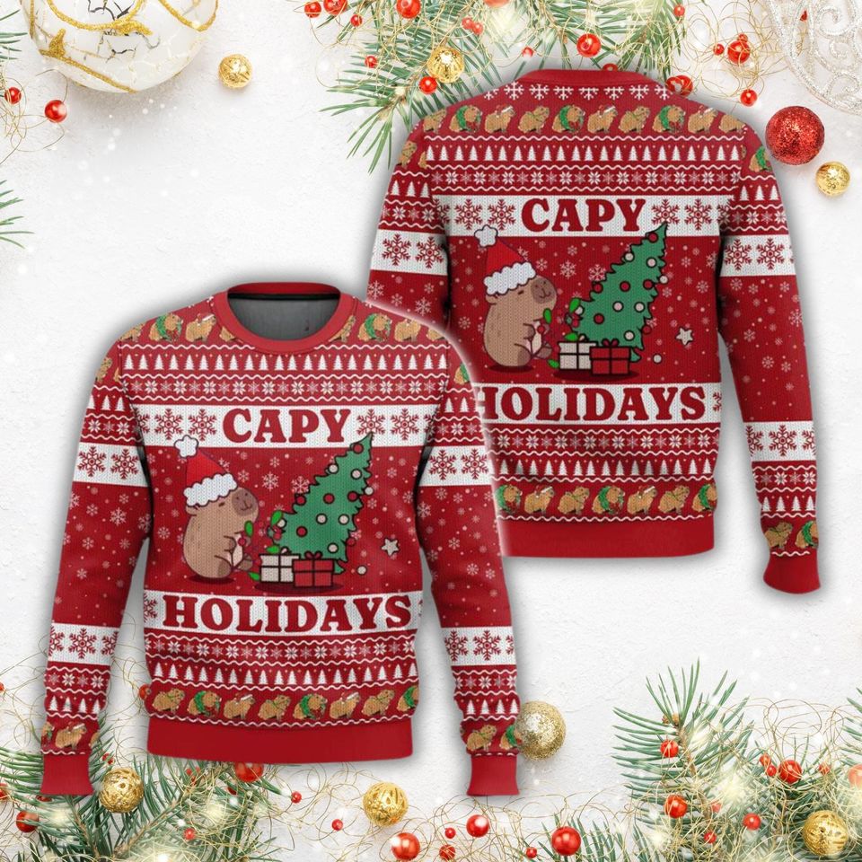 Capy Holiday Ugly Sweater, Capybara Christmas Sweater Women, Capybara Love Holiday - Image 2