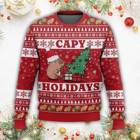 Capy Holiday Ugly Sweater, Capybara Christmas Sweater Women, Capybara Love Holiday - Image 10