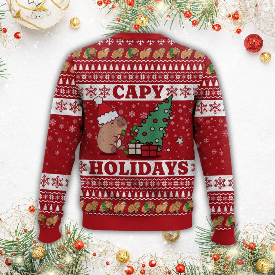 Capy Holiday Ugly Sweater, Capybara Christmas Sweater Women, Capybara Love Holiday - Image 4