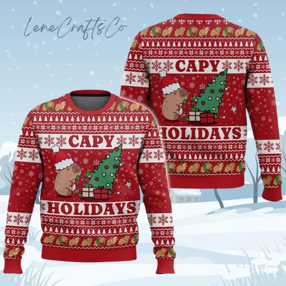 Capy Holidays Sweater, Capybara Animal Lover Christmas Sweater