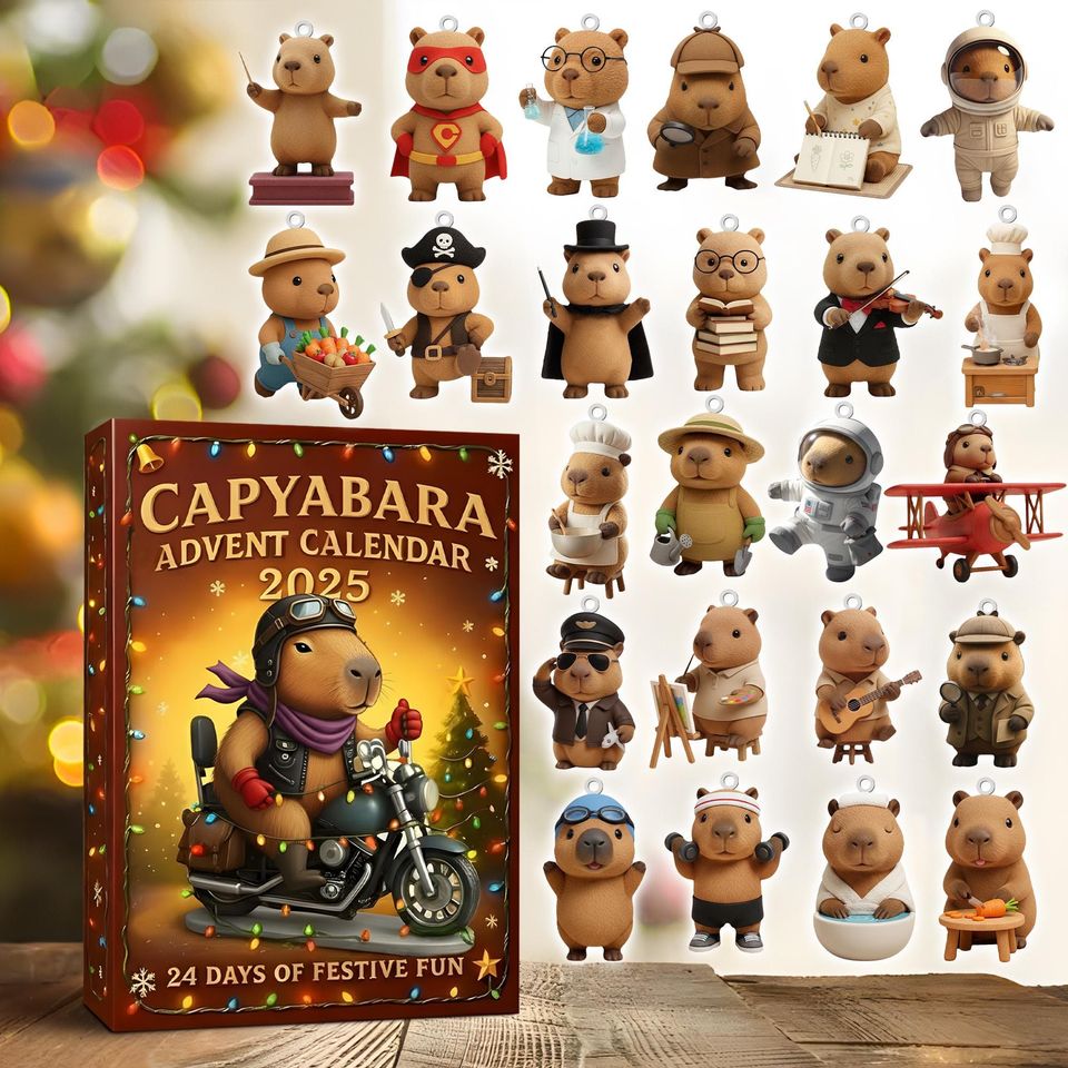 Capybara Advent Calendar 2025: 24 Acrylic Christmas Ornaments