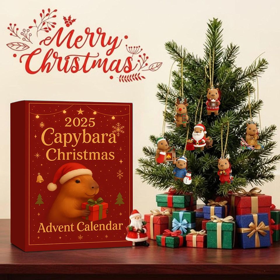 Capybara Advent Calendar 2025, 24-Piece 2D Acrylic Christmas Ornaments Set, Funny Animal Lover Gift