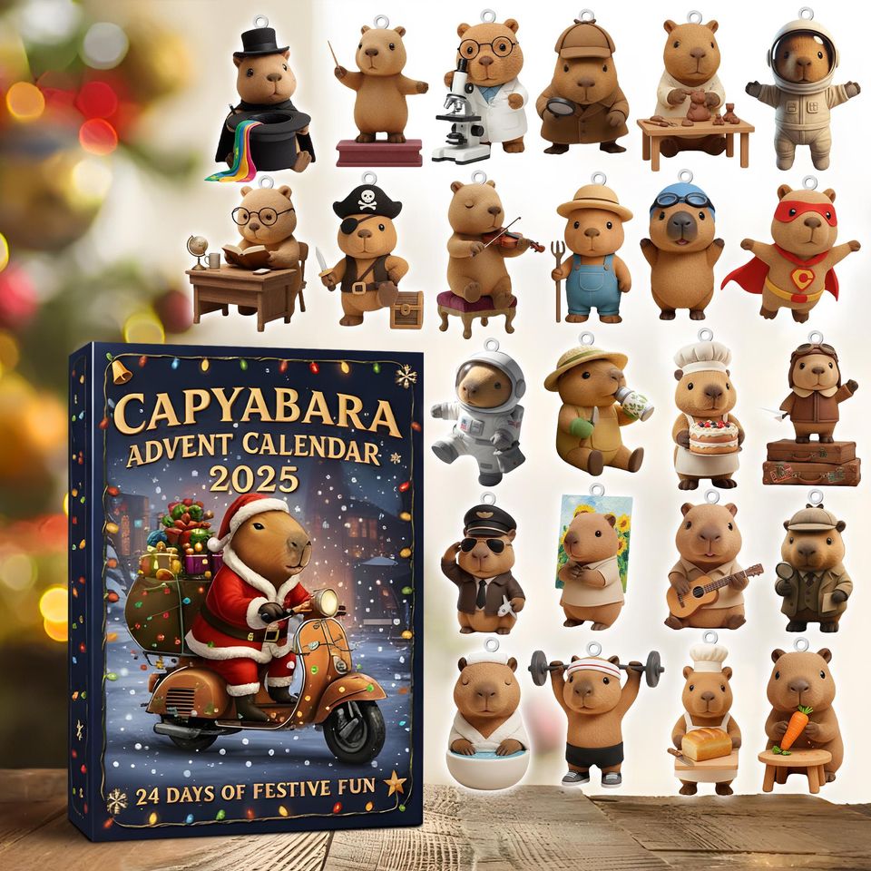 Capybara Advent Calendar 2025 2D Acrylic Gift, 24 Pcs Cute Capybara Figures, Christmas Countdown Calendar, Unique Holiday Gift, Xmas Decor