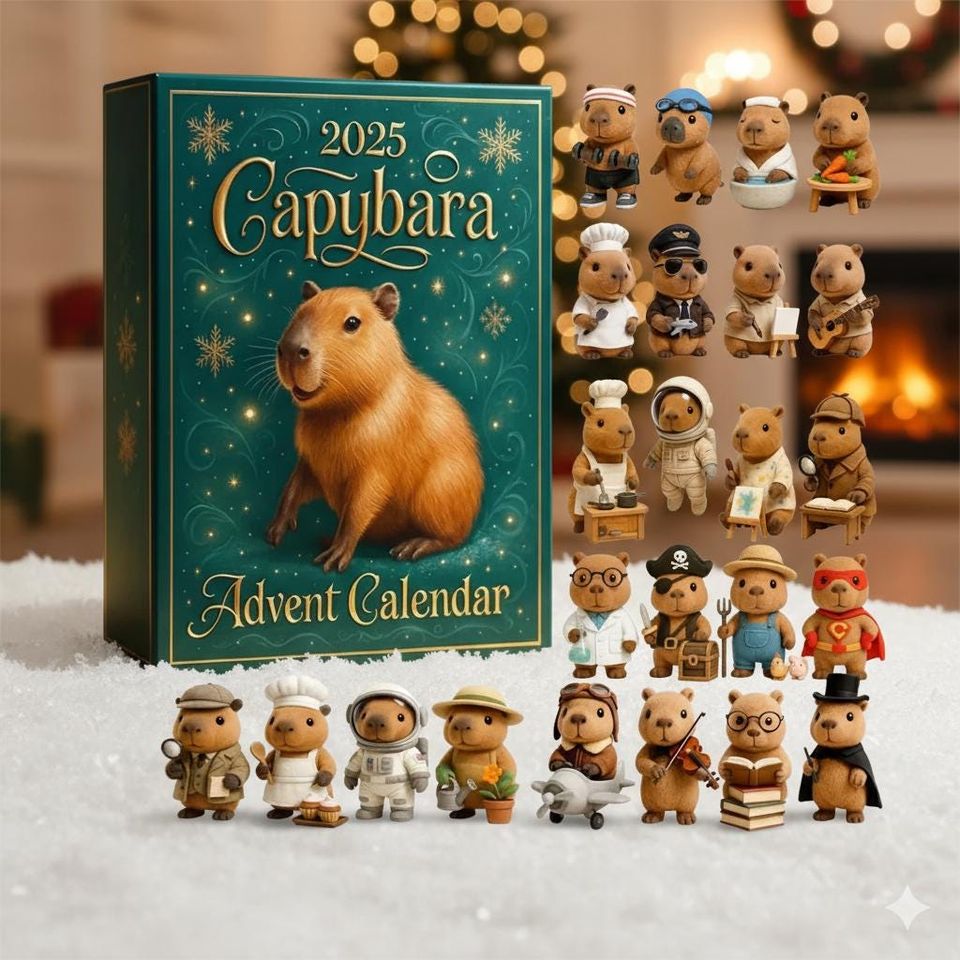 Capybara Advent Calendar 2025 Acrylic Christmas Ornament Set, 24 Cute Animal Figures