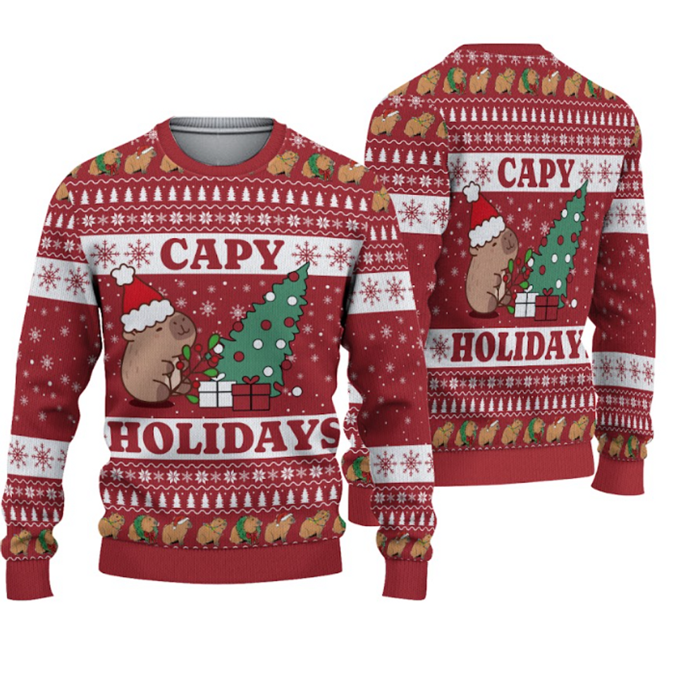 Capybara Christmas Ugly Sweater, Capy Holidays Ugly Sweatshirt, Holiday Gifts