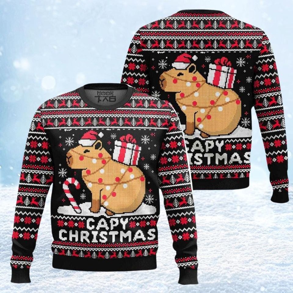 Capybara Christmas Ugly Sweater, Funny Capybara Sweatshirt, Cute Animal Xmas Sweatshirt - Image 2