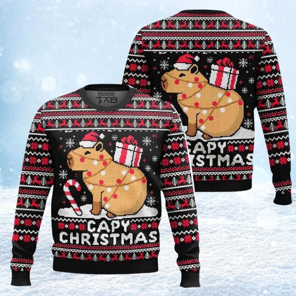 Capybara Christmas Ugly Sweater, Funny Capybara Sweatshirt, Cute Animal Xmas Sweatshirt