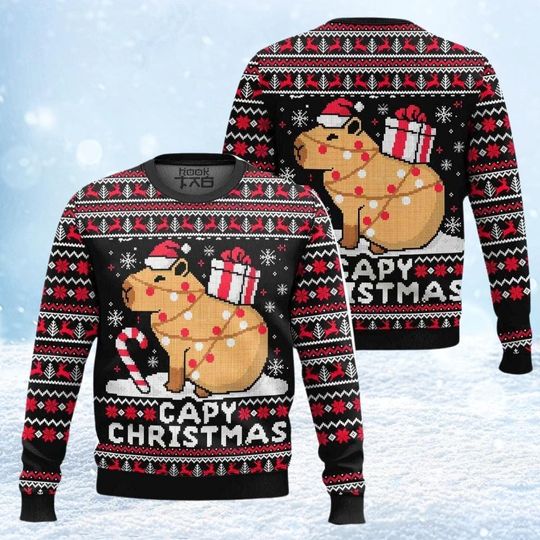 Capybara Christmas Ugly Sweater, Funny Capybara Sweatshirt, Cute Animal Xmas Sweatshirt - Image 5