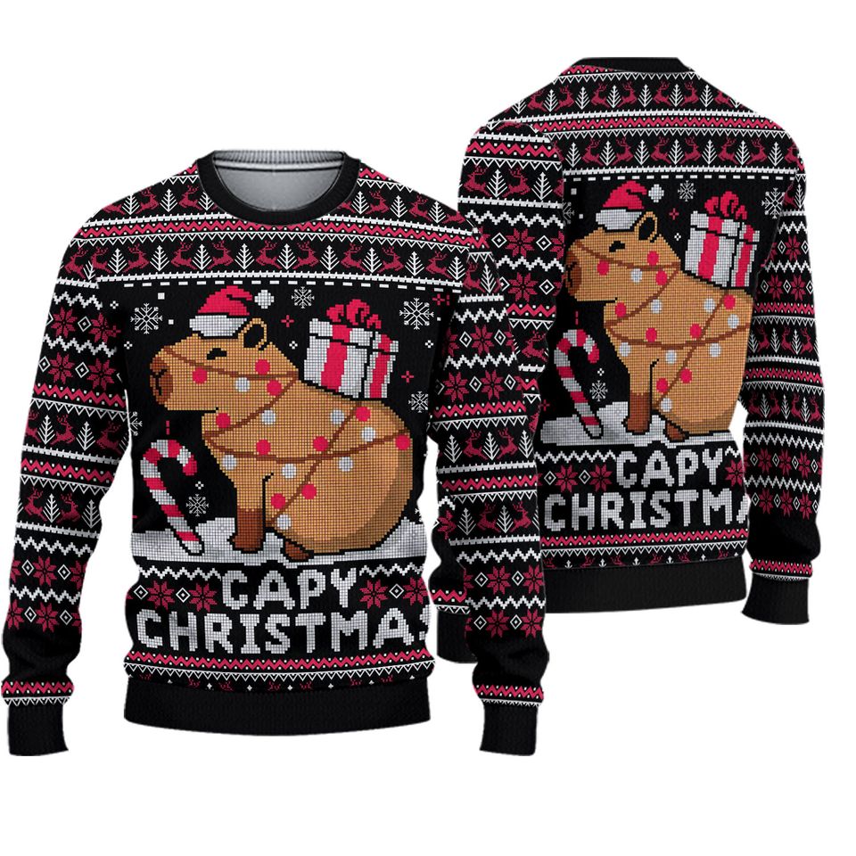 Capybara Ugly Christmas Sweater, Cappy Holidays Ugly Christmas Sweater, Capybara