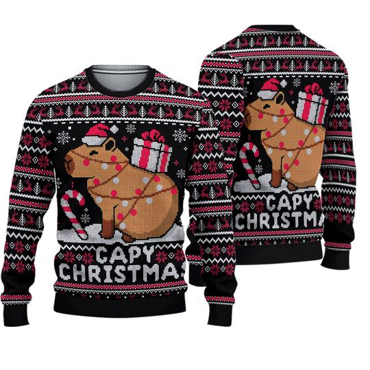 Capybara Ugly Christmas Sweater, Cappy Holidays Ugly Christmas Sweater, Capybara - Image 2