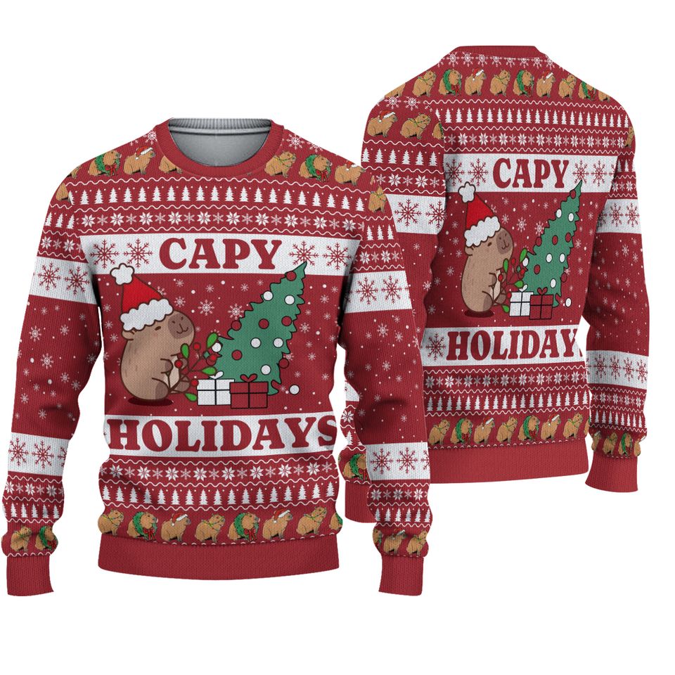 Capybara Ugly Christmas Sweater, Capy Holidays Sweater