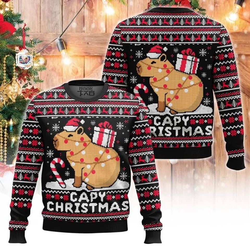 Capybara Ugly Christmas Sweater, Capybara Holiday Ugly Christmas Sweater