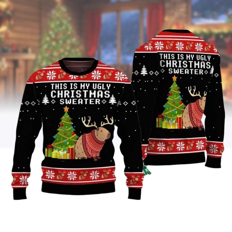 Capybara Ugly Christmas Sweater, Capybara Santa Hat Sweatshirt, Mammals Animal Lover