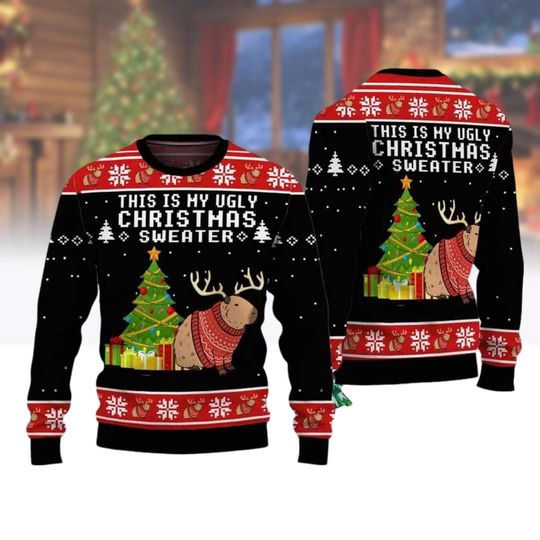 Capybara Ugly Christmas Sweater, Capybara Santa Hat Sweatshirt, Mammals Animal Lover - Image 7