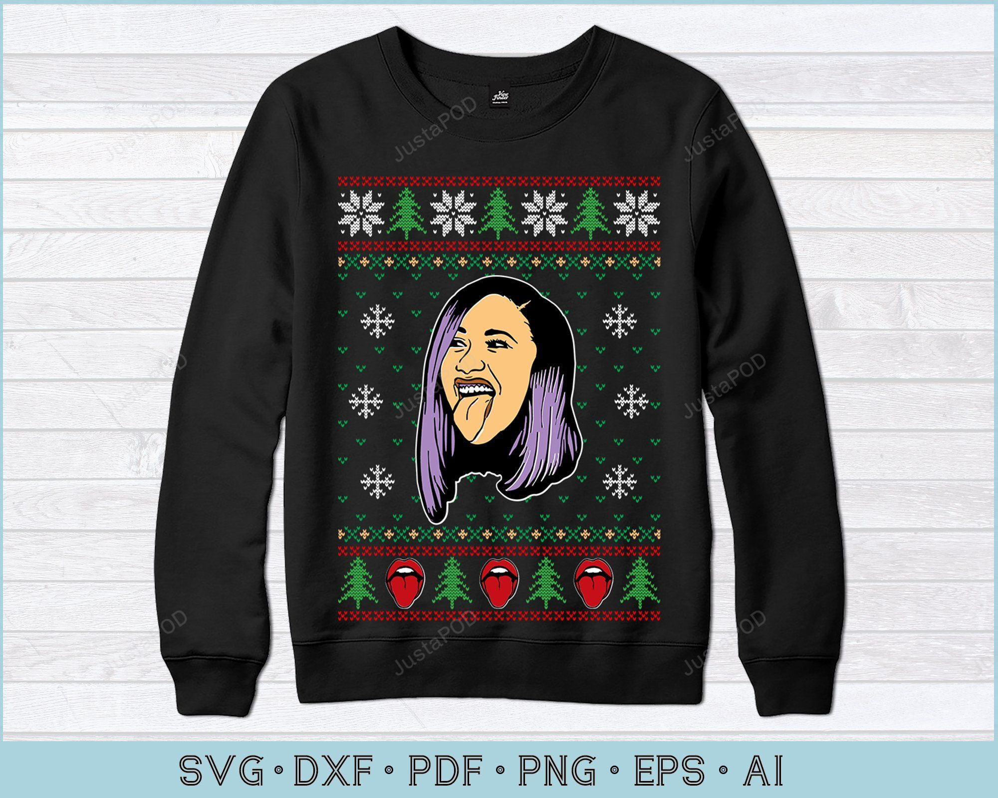 Cardi B Ugly Christmas Sweater Adult 3D Funny Matching for family