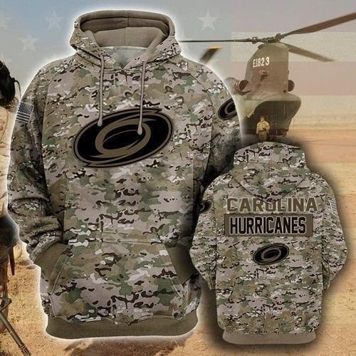 Carolina Hurricanes Camouflage Veteran 3D All Over Print Hoodie, Zip Hoodie