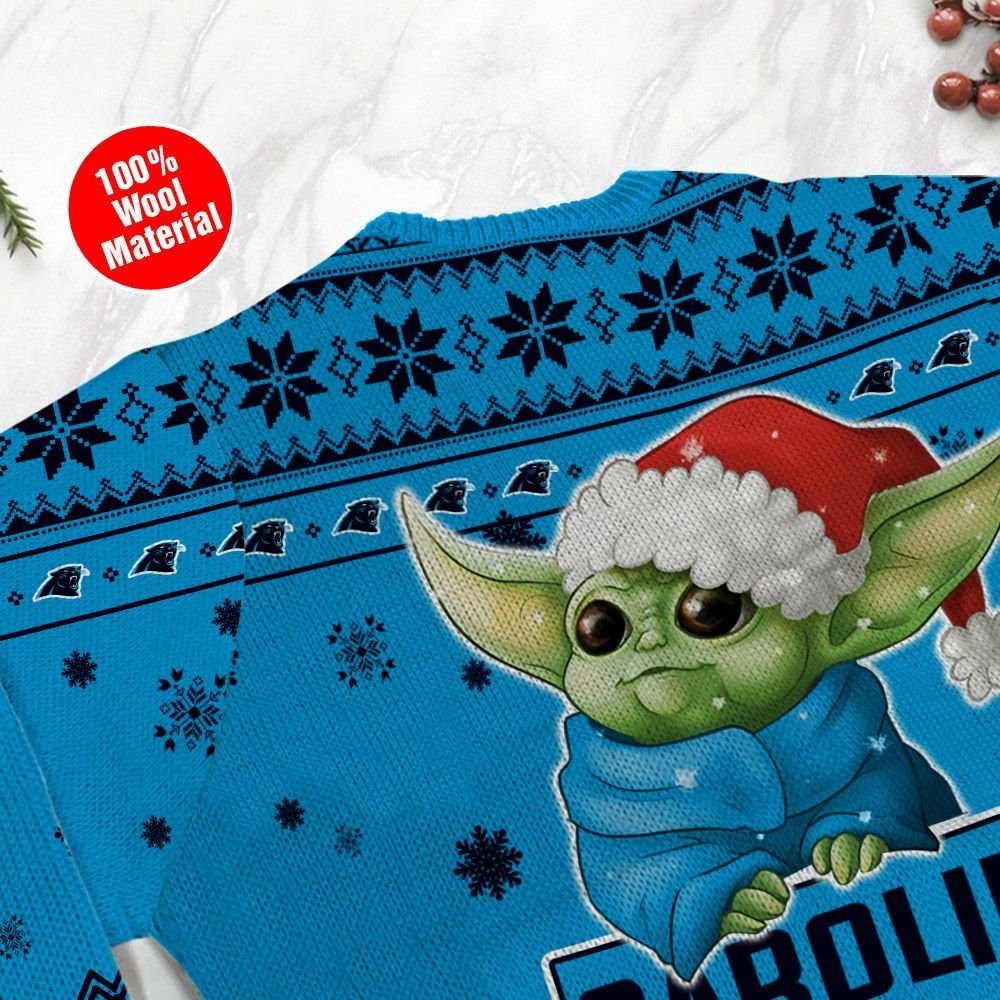 Carolina Panthers Cute Baby Yoda Grogu Ugly Christmas Sweater Adult 3D Funny Matching for family - Image 5