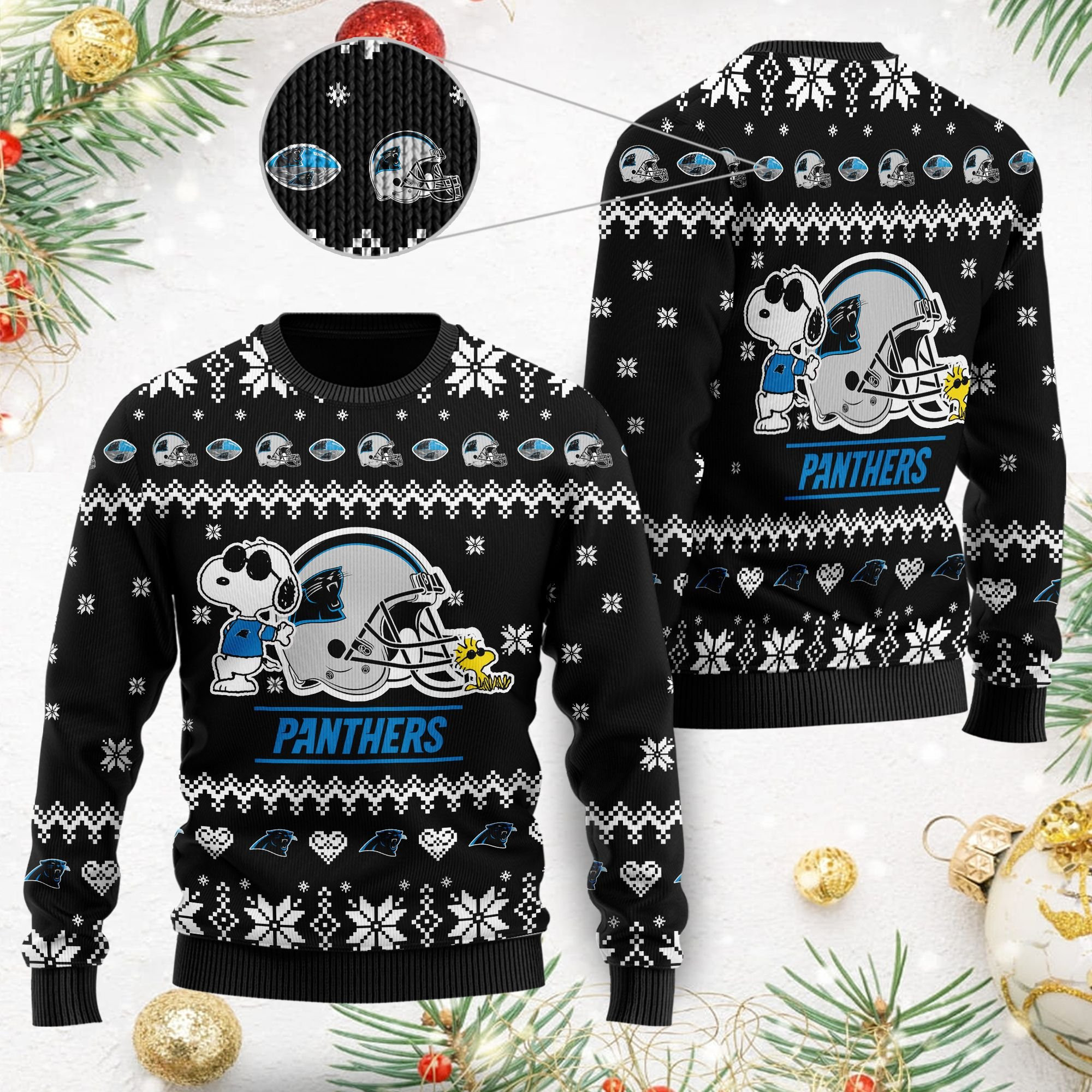 Carolina Panthers Cute The Snoopy Show Football Helmet 3D Ugly Christmas Sweater Adult 3D Funny Matching for family