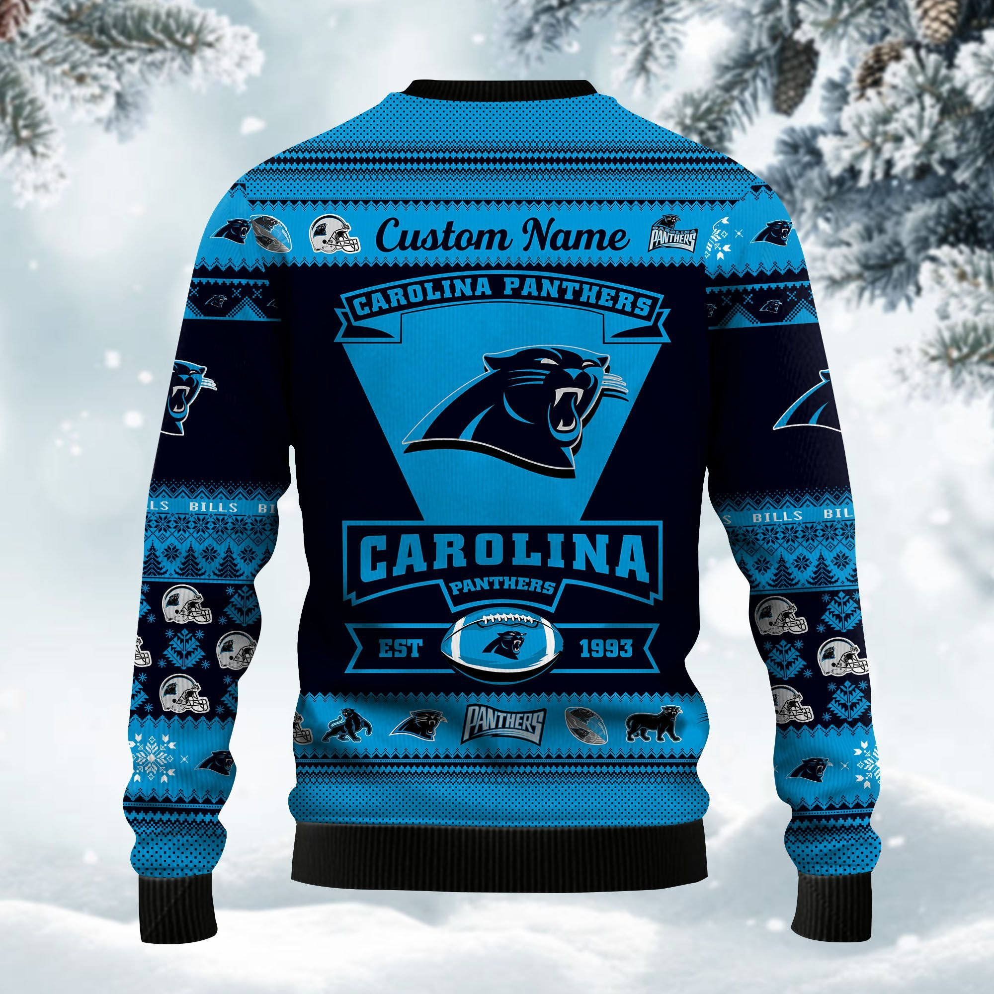 Carolina Panthers Football Team Logo Custom Name Personalized Ugly Christmas Sweater Adult 3D Funny Matching for family - Image 4