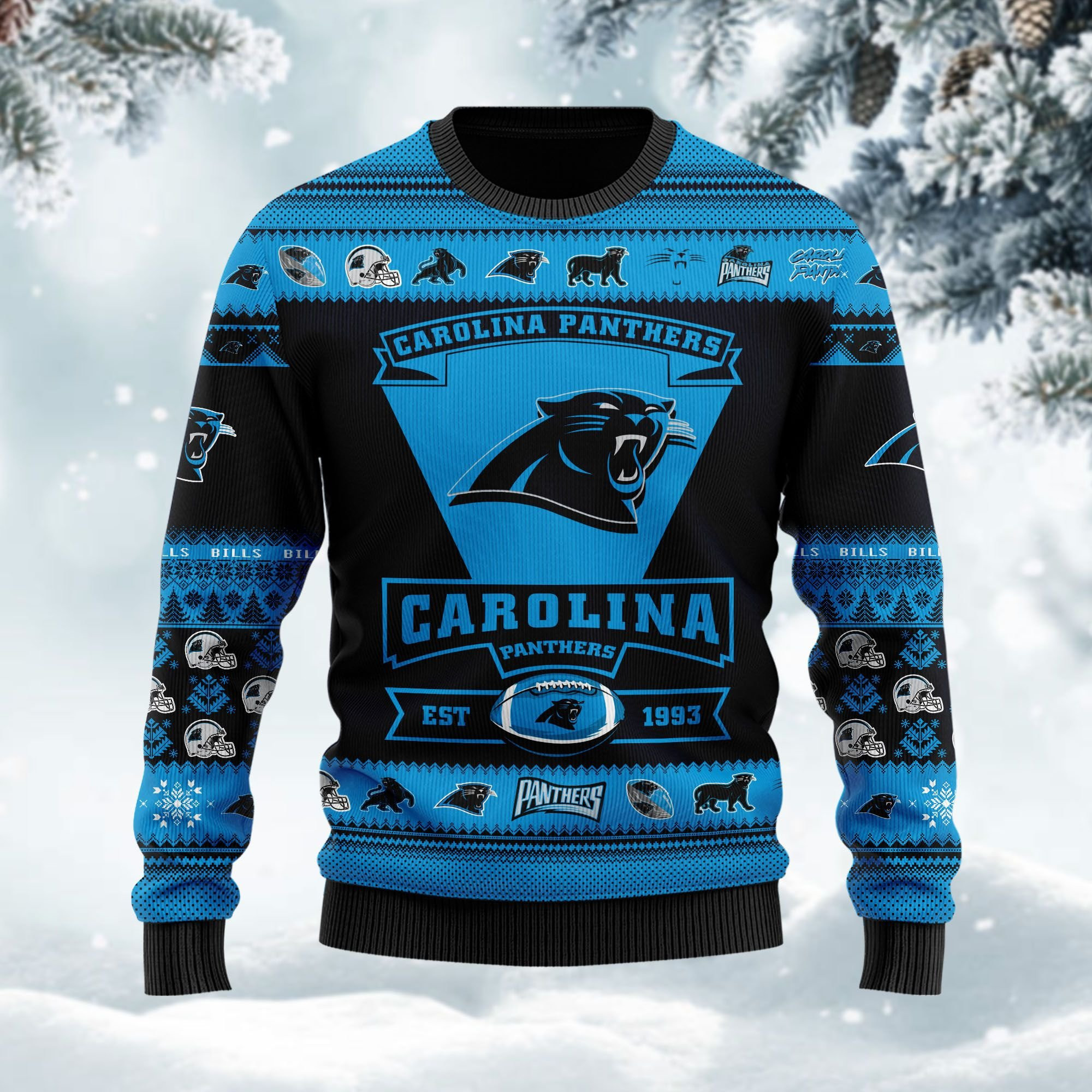 Carolina Panthers Football Team Logo Custom Name Personalized Ugly Christmas Sweater Adult 3D Funny Matching for family - Image 3