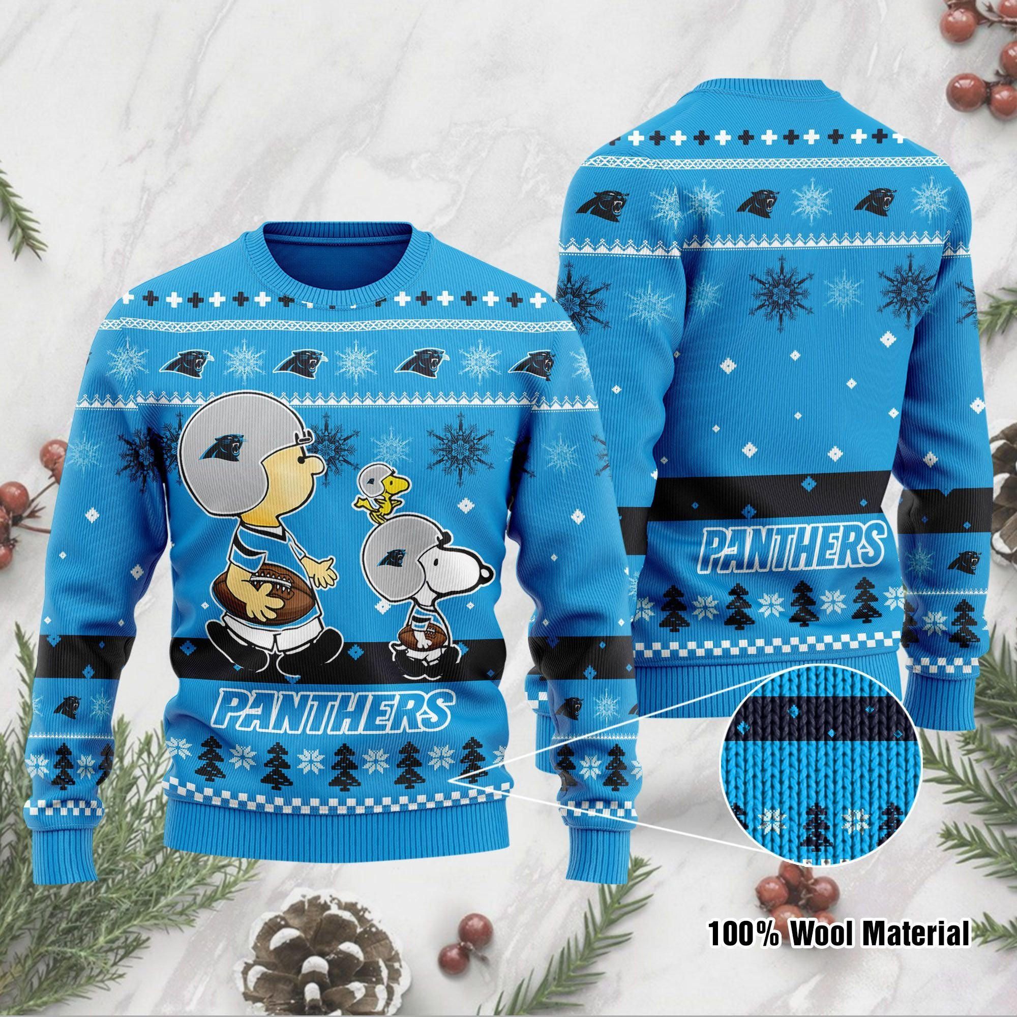 Carolina Panthers Funny Charlie Brown Peanuts Snoopy Ugly Christmas Sweater Adult 3D Funny Matching for family