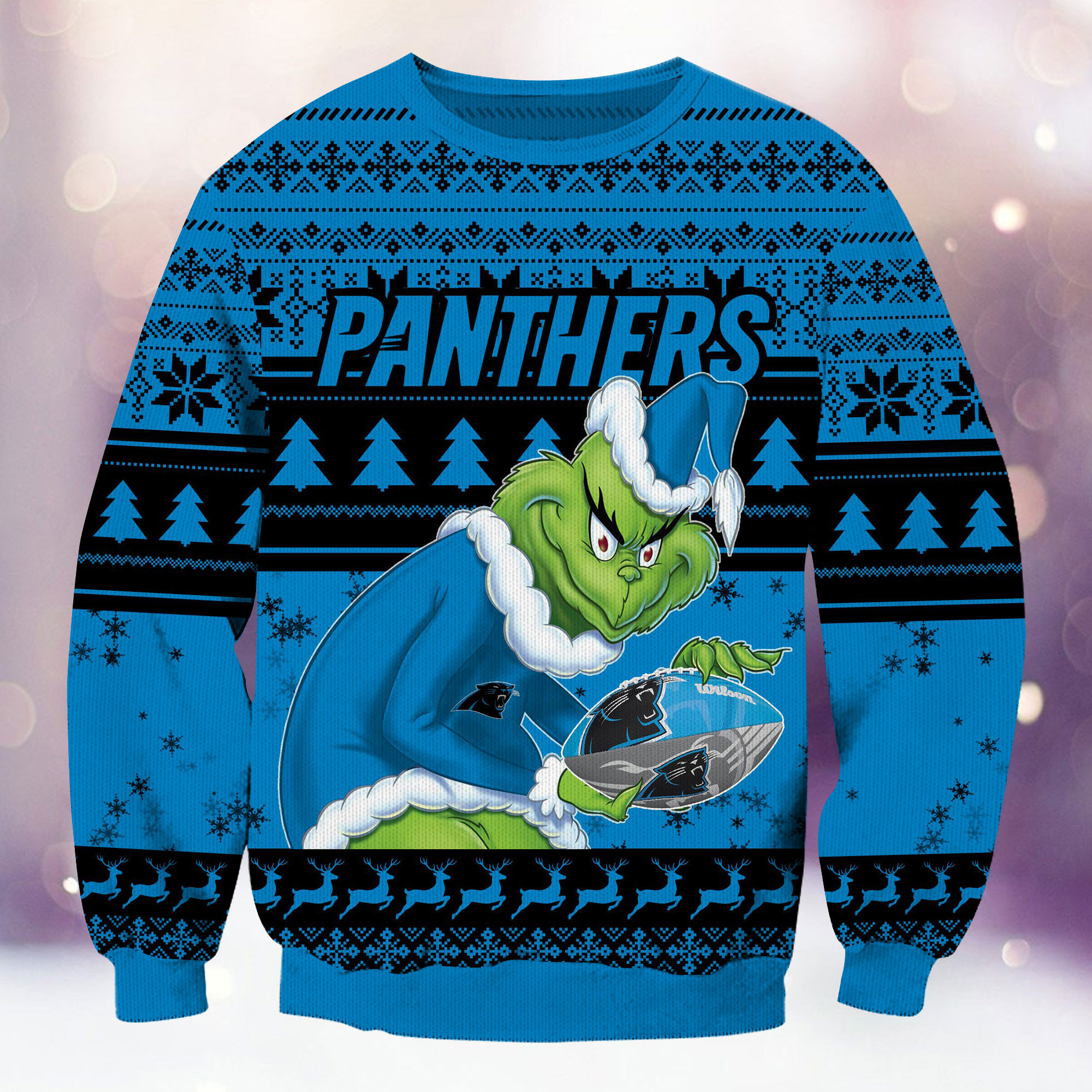 Carolina Panthers Grinch Ugly Christmas Sweater Adult 3D Funny Matching for family - Image 2