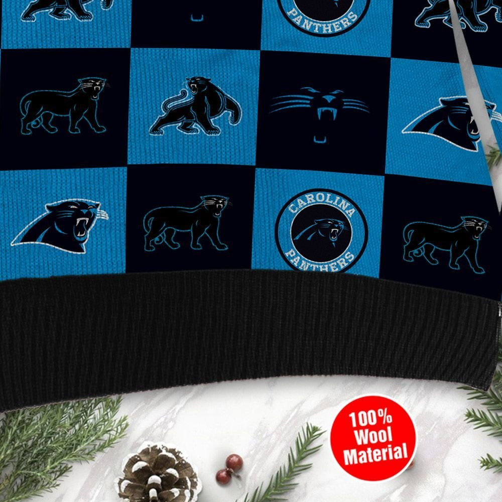 Carolina Panthers Logo Checkered Flannel Design Ugly Christmas Sweater Adult 3D Funny Matching for family - Image 4