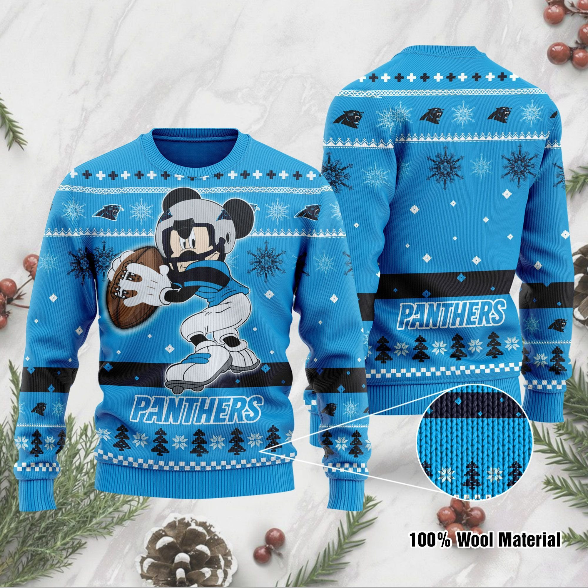 Carolina Panthers Mickey Mouse Funny Ugly Christmas Sweater Adult 3D Funny Matching for family