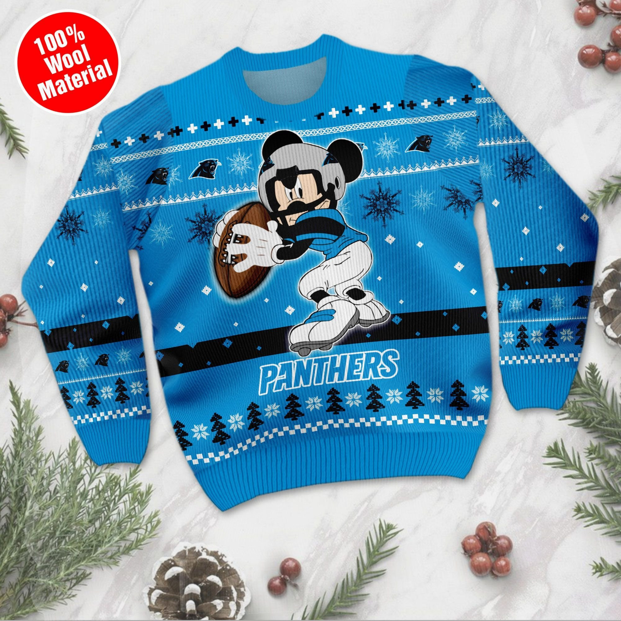 Carolina Panthers Mickey Mouse Funny Ugly Christmas Sweater Adult 3D Funny Matching for family - Image 2