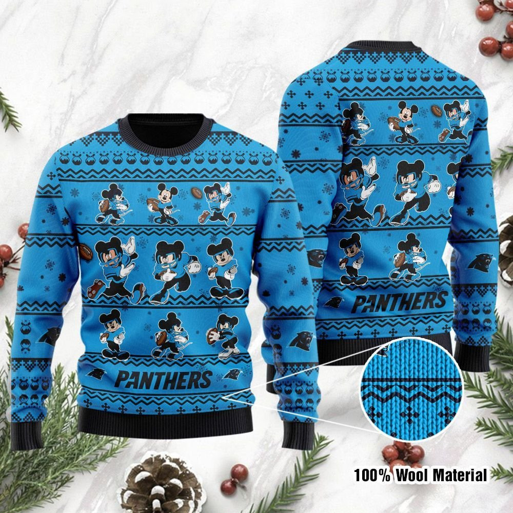 Carolina Panthers Mickey Mouse Holiday Party Ugly Christmas Sweater Adult 3D Funny Matching for family