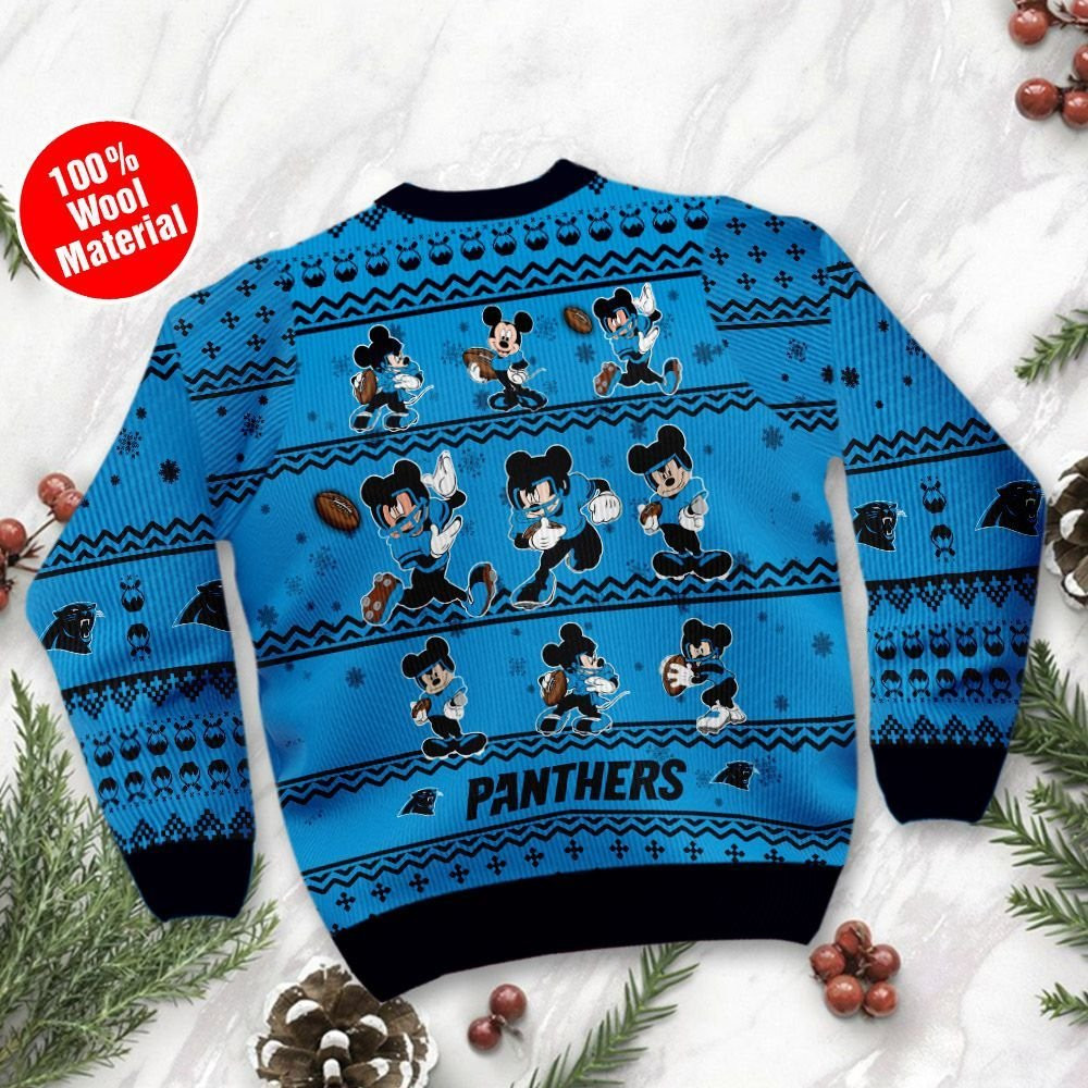 Carolina Panthers Mickey Mouse Ugly Christmas Sweater Adult 3D Funny Matching for family - Image 3