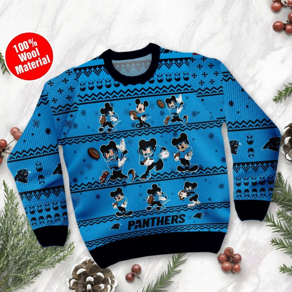 Carolina Panthers Mickey Mouse Ugly Christmas Sweater Adult 3D Funny Matching for family - Image 2