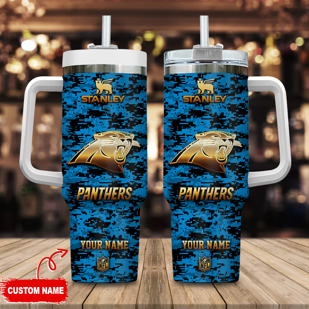 Carolina Panthers NFL Camouflage Golden Logo Custom Stanley Cup 40 oz 30 oz Tumbler With HandleTVC2301110